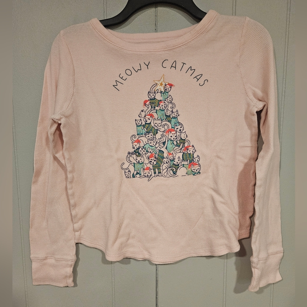 Meowy Catmas Christmas tree made with cats Thermal Shirt Mudd Pink Kids XL 14/16